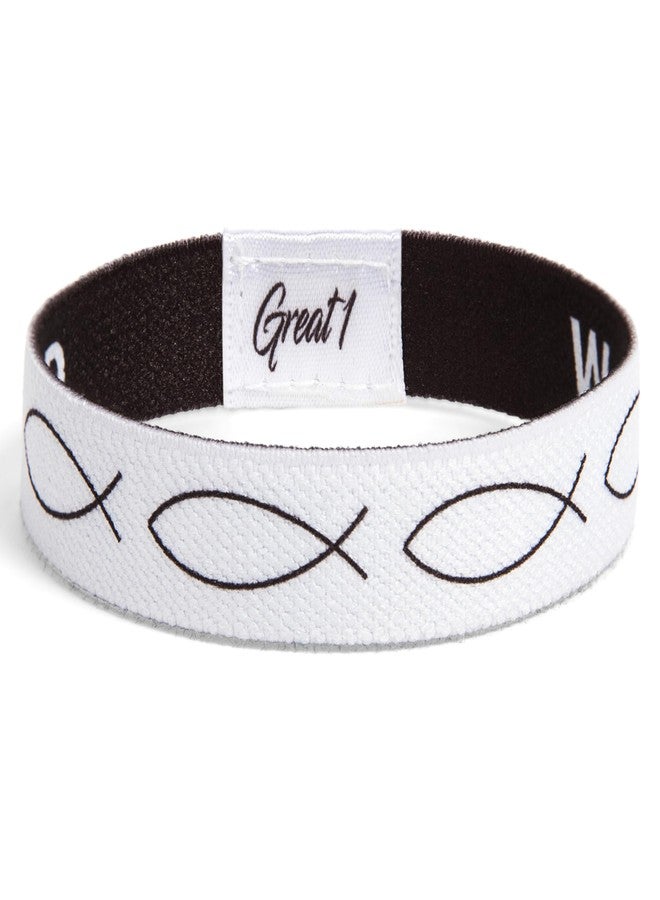 Great 1 WWJD Ichthys Symbol/Jesus Fish Bracelet - What Would Jesus Do Inspirational Religious Christian Reversible Stretch Wristband (Black, Medium) - Image 2